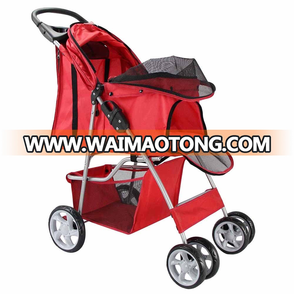 US Collapsible Portabel Red Dogs & Cats Stroller/ 4-Wheels Luxury Travelling Pet Stroller Trolley