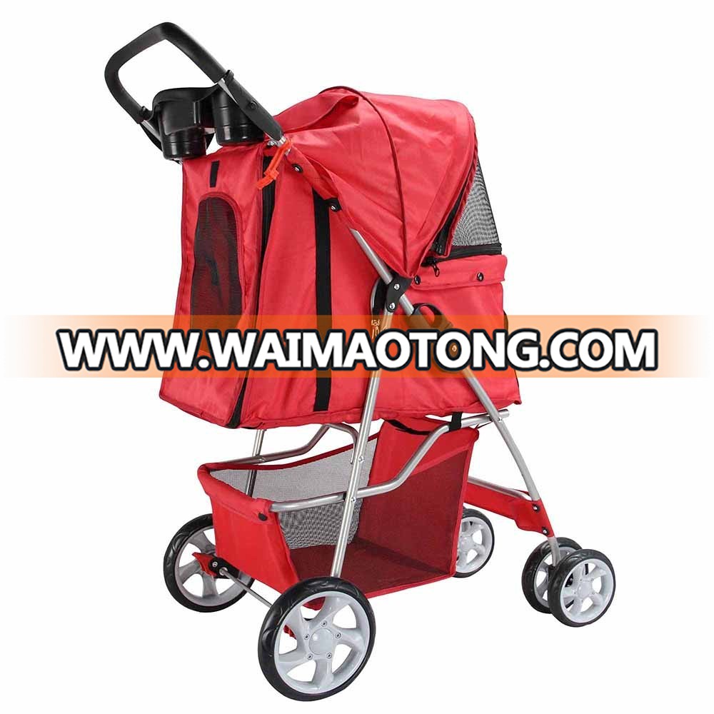 US Collapsible Portabel Red Dogs & Cats Stroller/ 4-Wheels Luxury Travelling Pet Stroller Trolley