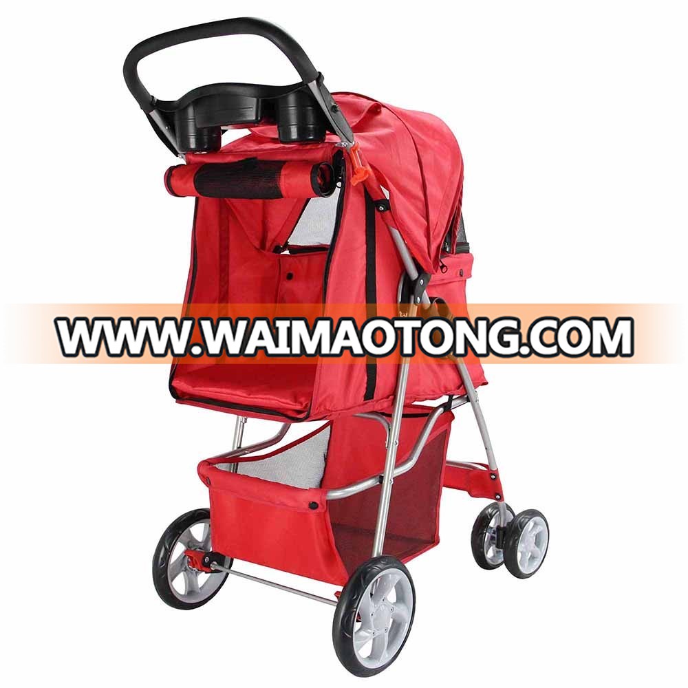 US Collapsible Portabel Red Dogs & Cats Stroller/ 4-Wheels Luxury Travelling Pet Stroller Trolley