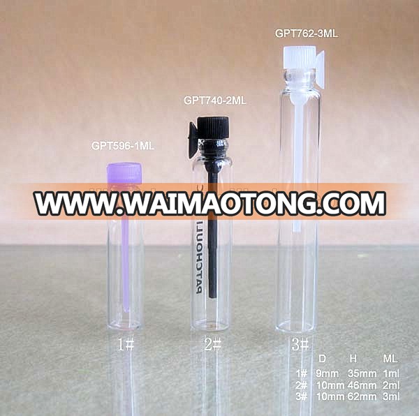 Various color stopper 1ml 1.5ml 2ml 3ml small perfume glass vials