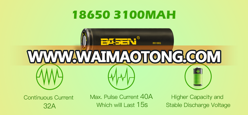 OEM LI-ION POLYMER battery li-ion 18650 battery BASEN 18650 3100mAh 40A black wrap 3.7v battery