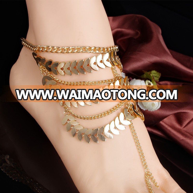 Jewelry Factory manufacture Summer beach Barefoot Sandals Foot Jewelry Gold Plated Layered Anklet for Girls