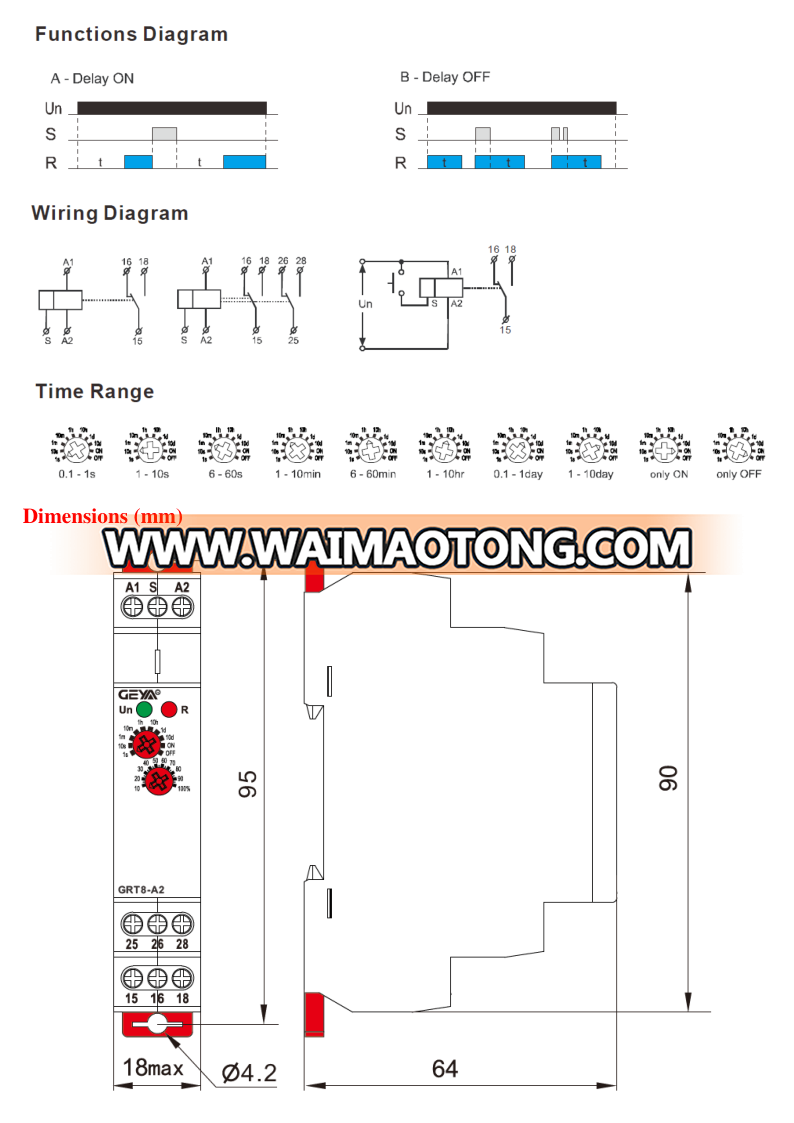 GEYA GRT8-AB Smart Home Adjustable 16A Time Relay DIN Rail 18mm Electric ON Delay Timer 12V DC