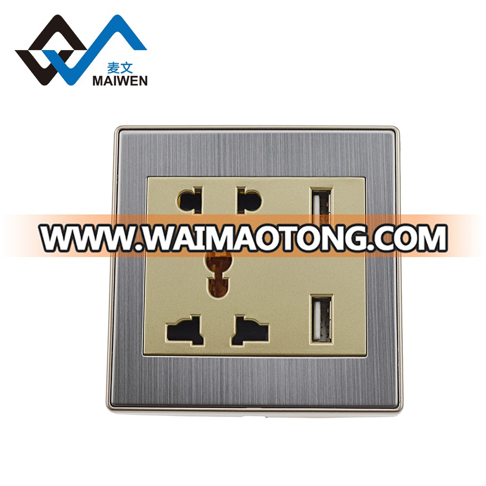 Power safe white / golden color 5 holes internatio<em></em>nal dual usb charger wall socket