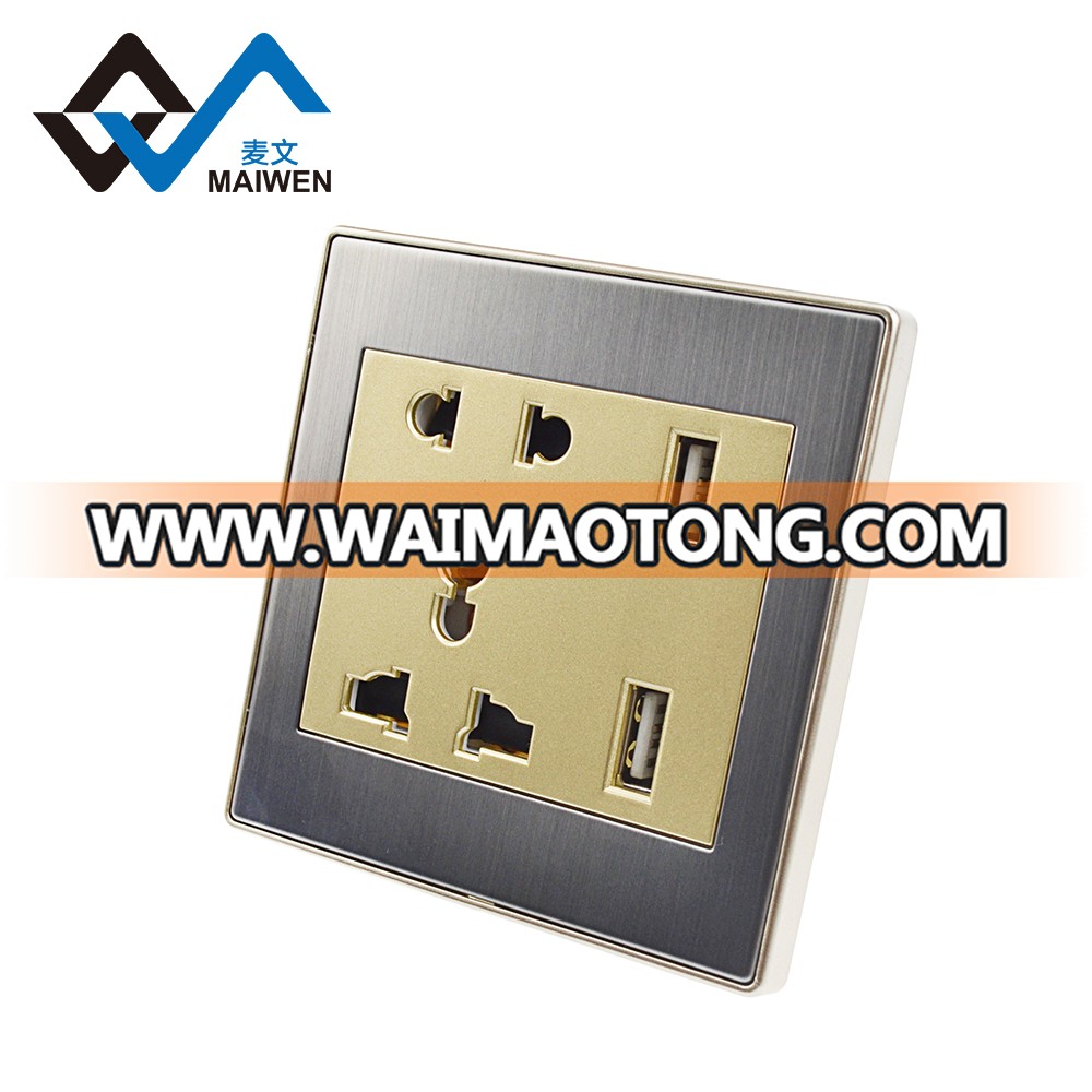 Power safe white / golden color 5 holes internatio<em></em>nal dual usb charger wall socket