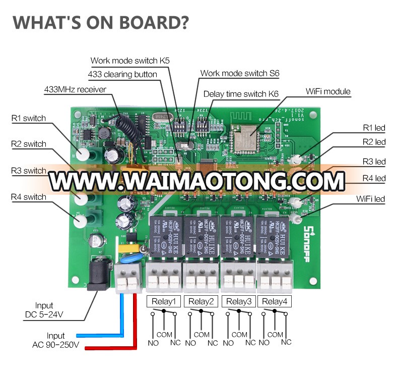 So<em></em>noff 4CH Pro-4Gang Inching/Self-Locking/Interlock 433MHZ RF WiFi wireless Smart Switch for light home