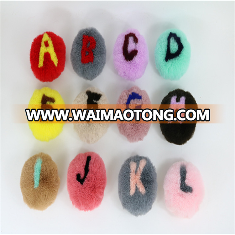 26 Letters Real Fox Fur Ball Pompom Keychain Handbag Fur Ball Accessory faux fur bag charm pendant doll