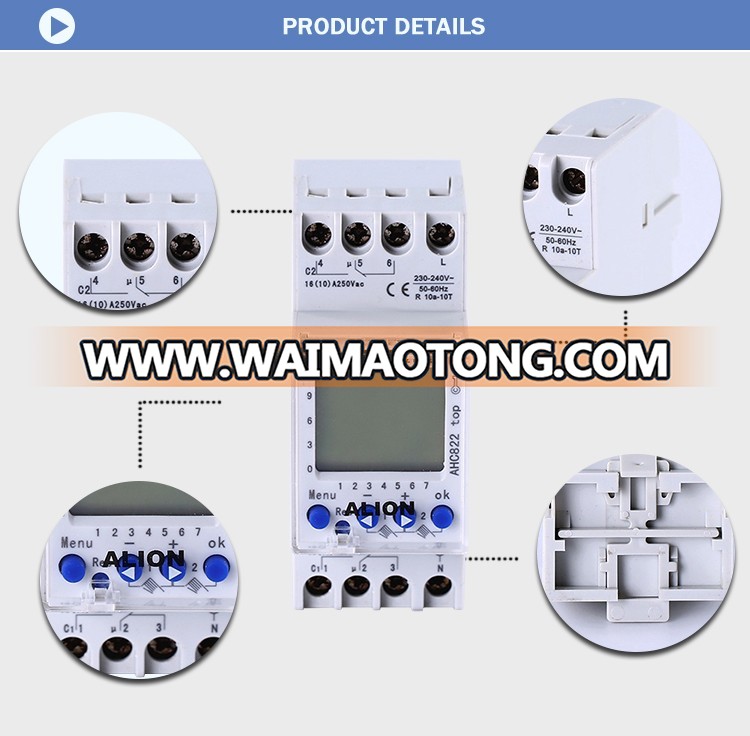 ALION AHC822 220V-240V Multi-Function DIN Rail LCD Digital Timer Switch, Weekly Program Time Switch