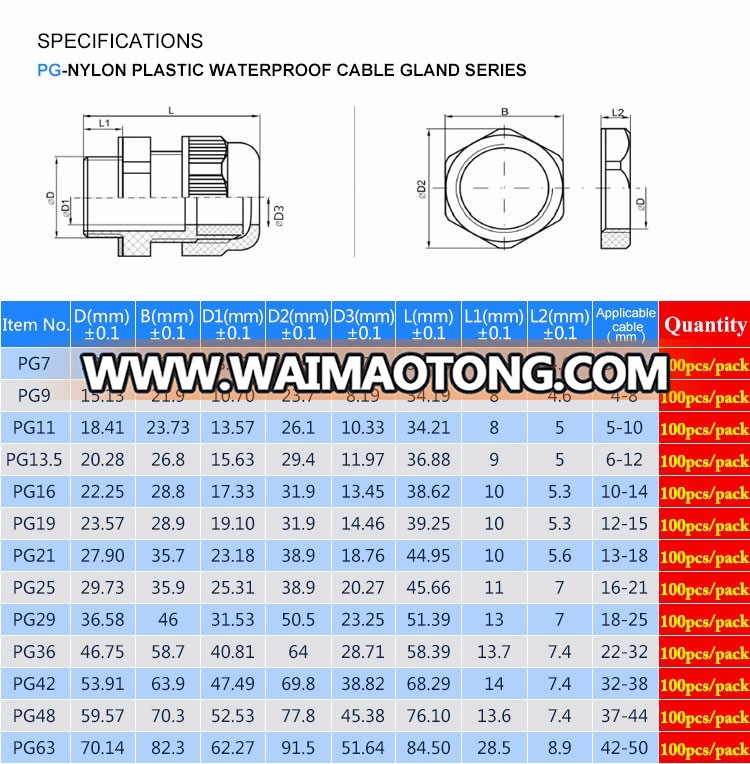 PG Type Small IP68 Waterproof Nylon Cable Gland