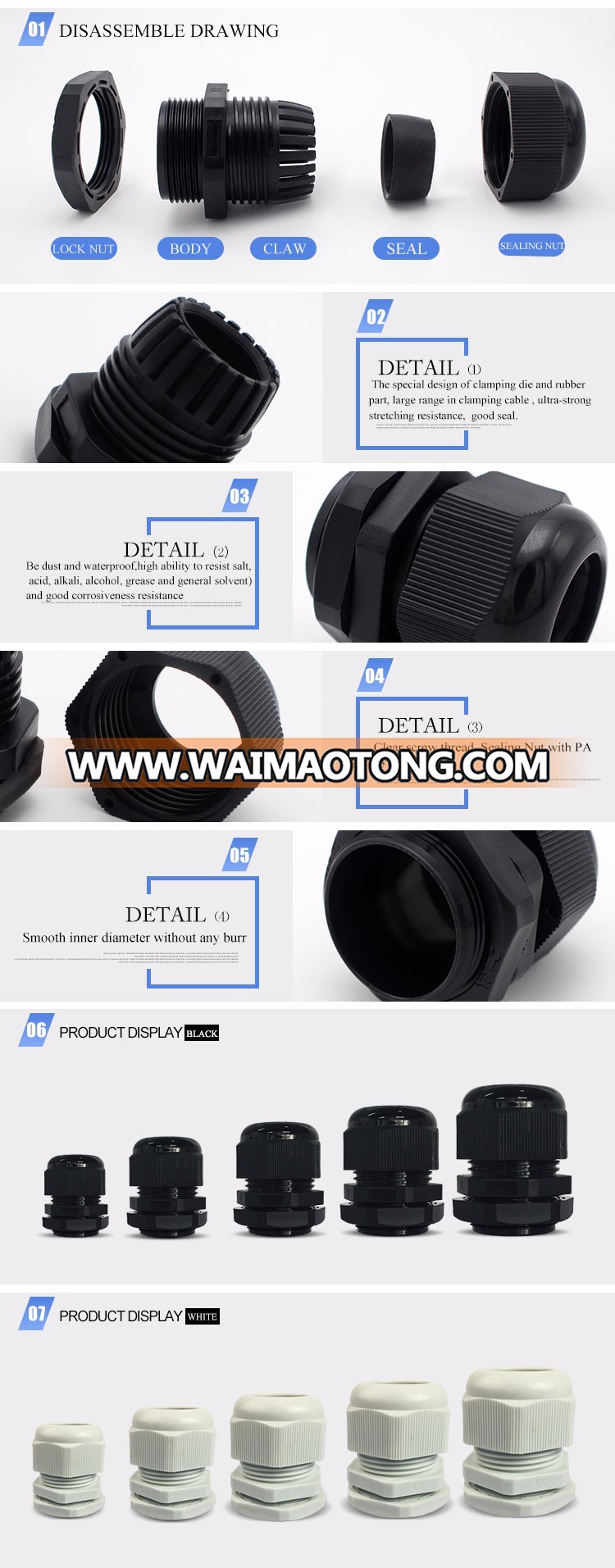 PG Type Small IP68 Waterproof Nylon Cable Gland