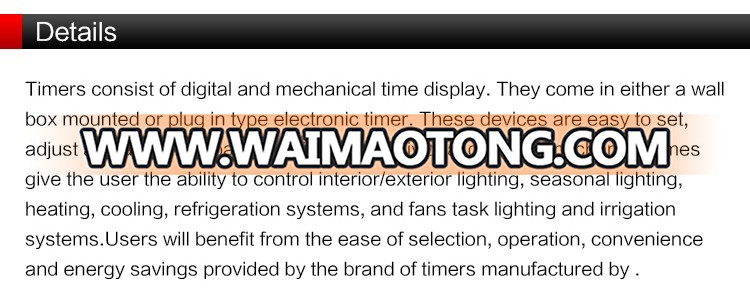 UL Listed mechanical in-wall timer switch, 125V AC,60Hz