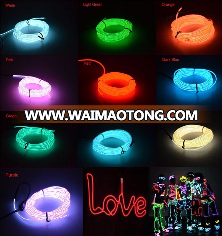 Led EL Wire Rope Flexible Neon Glow Car Party Decor Light FREE 3V/12V controller 1M 2M 3M 4M 5M water resistant bent any shapes