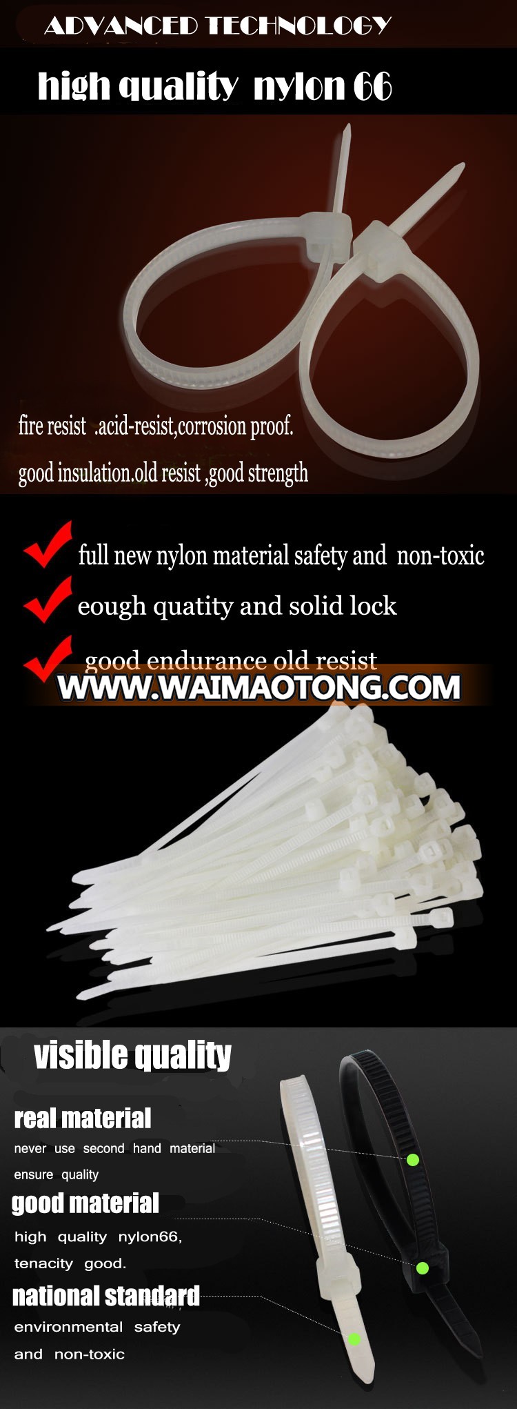 wholesales self-locking plastic cable tie nylon cable tie style