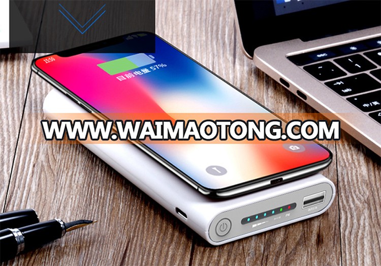 10000mah portable Li-polymer battery LED QI wireless charger mobile charger power bank for cell phone