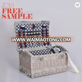 Cheap handicraft custom wood willow wicker picnic basket for 4