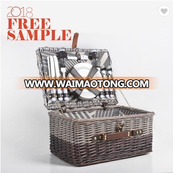 Cheap handicraft custom wood willow wicker picnic basket for 4