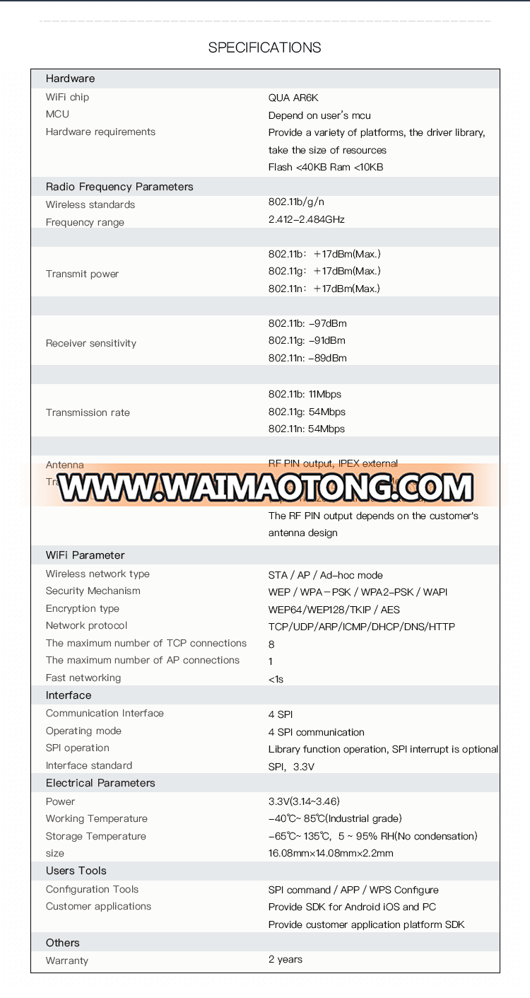 Low cost high-speed 6Mpbs iot wifi module ardunio SPI module