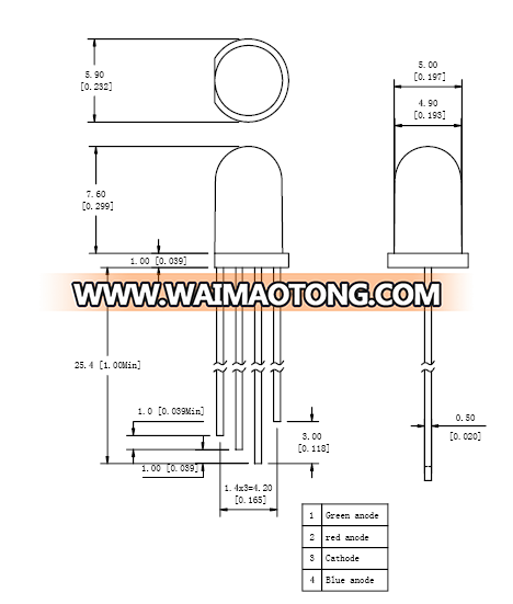 Super Bright common anode/cathode round 5mm 4-pin rgb led diode