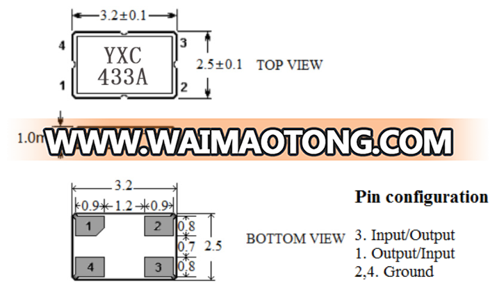 New product 3.2*2.5mm SMD 433.92 MHz SAW Resonator Filter