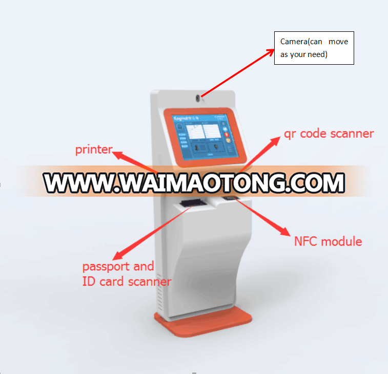 19 inch floor standing single touch screen visitor management kiosk for passport reader