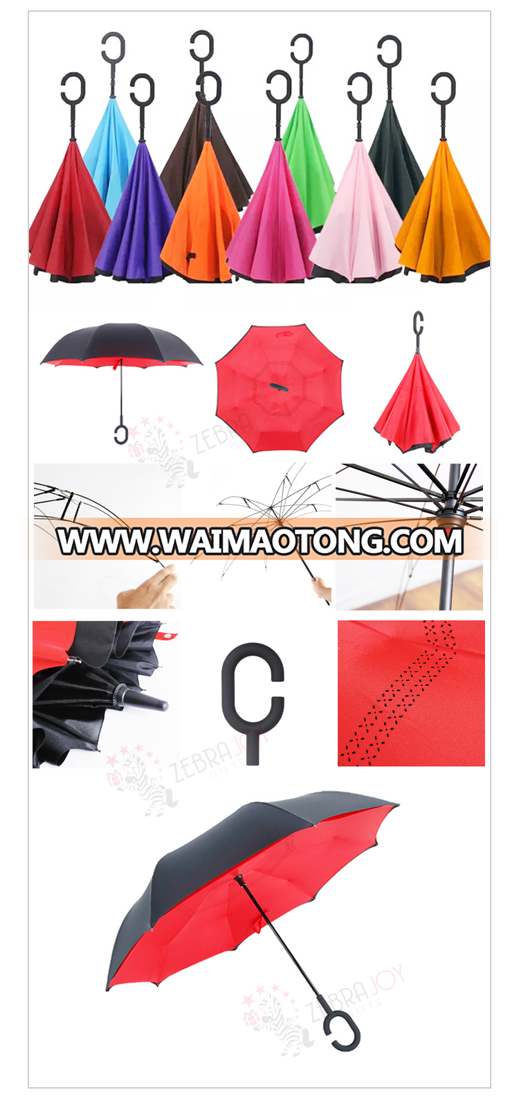 Wholesale custom color upside down full body reverse logo customize inverted umbrella