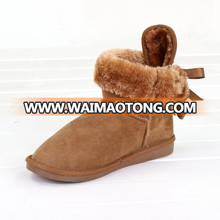 non-slip winter warm snow boots for women flat sole winter boots with back butterfly