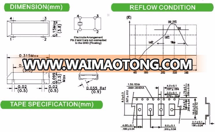 WTL SMD Tuning Fork 3.8*8 Crystal 32.768KHz 12.5pF 20ppm -20+70C' for Alcohol Breath Tester