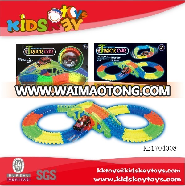 Colorful electric magic block kids racing track car with light,glowing race track