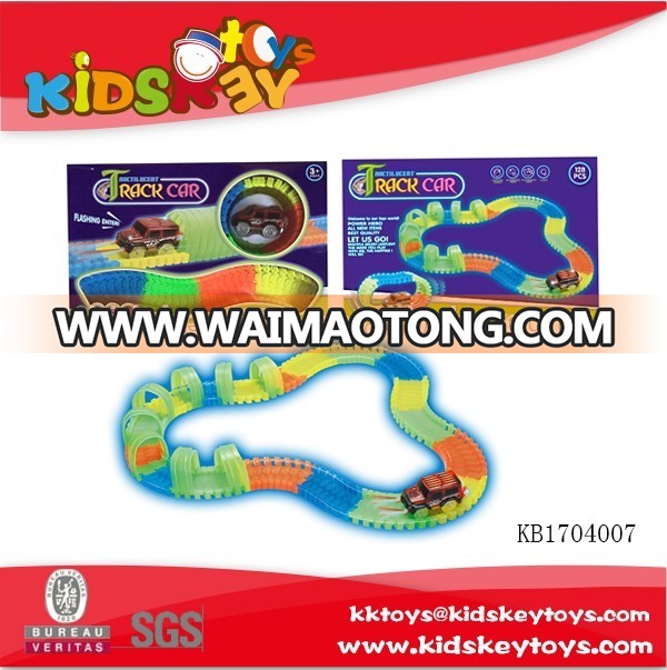 Colorful electric magic block kids racing track car with light,glowing race track