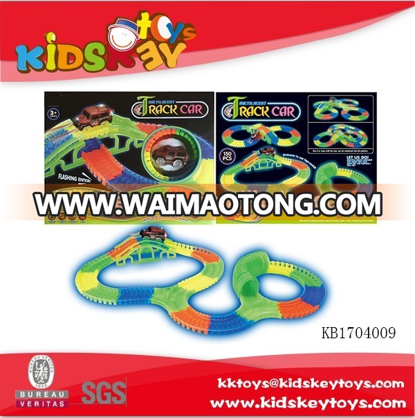 Colorful electric magic block kids racing track car with light,glowing race track