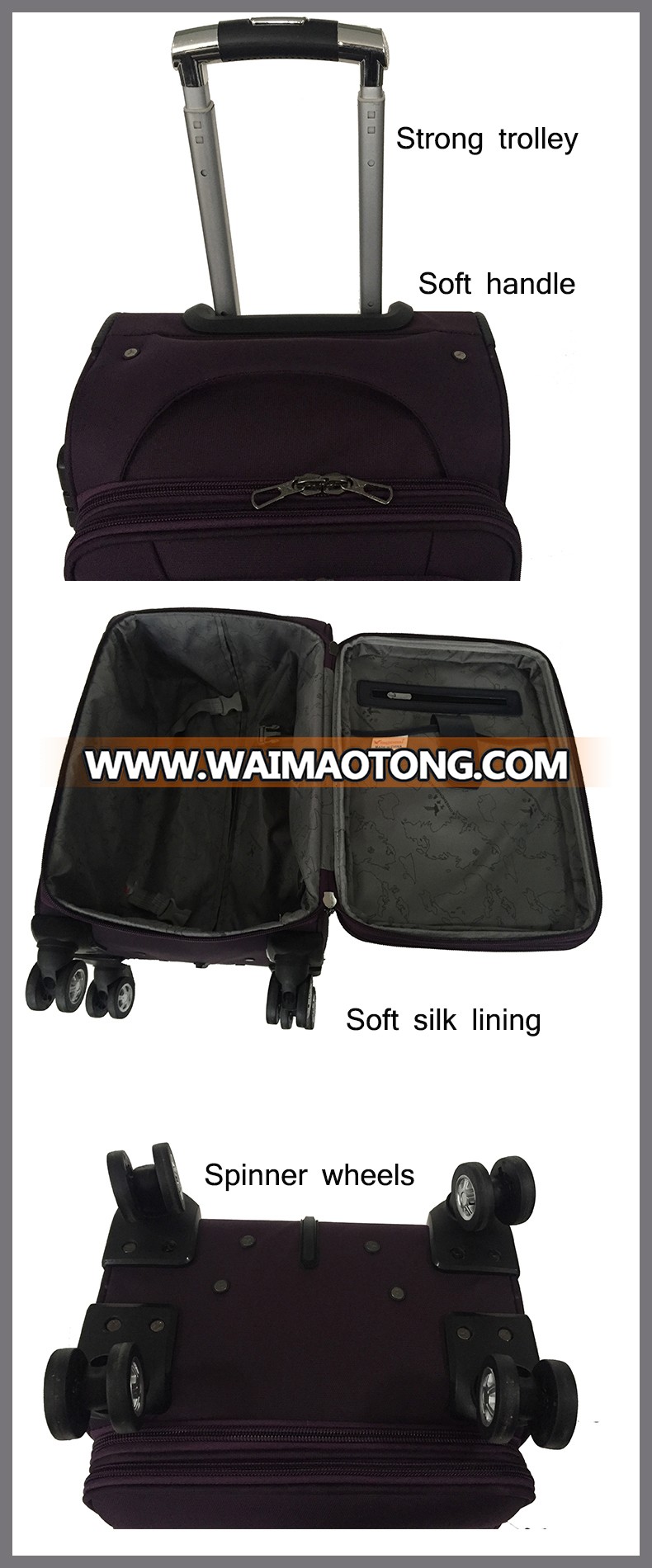 Carry Bag spinner trolley Travel luggage suitcase from Baigou supplier