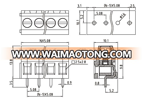 Plastic green pitch 5.08mm wiring PCB screw terminal block