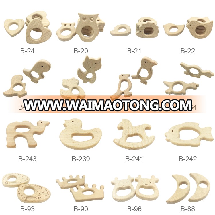 CE Certificate 100% Food Grade Custom Logo Wood Teether Toys Baby Teether Wooden Teething Ring