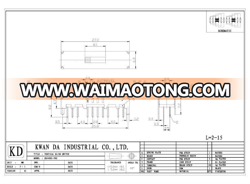 4p4t 20 pin 4 position mini vertical slide switch