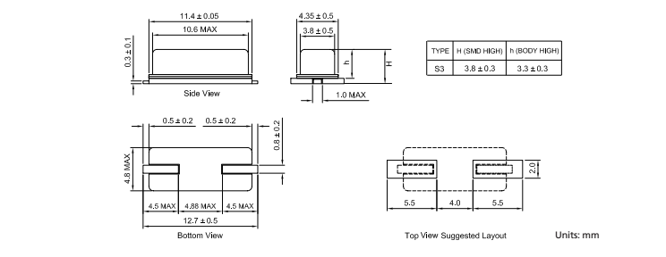 YXC 49SMD Crystal Oscillator 12.000mhz 20pf 20ppm