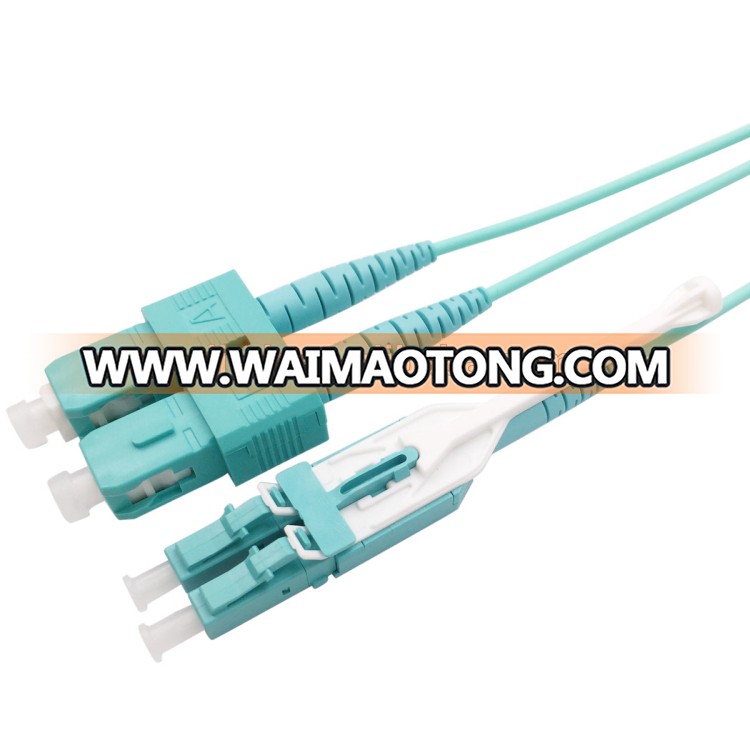 3m (10ft) Polarity Change LC UPC to SC UPC (Pull Tab)Duplex 2.0mm LSZH OM3 Multimode Fiber Optic Patch Cord, FTTH Cable Aqua