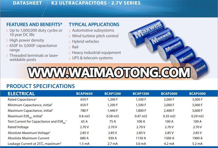 Maxwell 3000F 2.7V super capacitor battery with Screw terminal super capacitor power bank