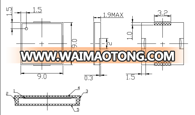 9*9*1.9mm 3V Low Current High Frequency SMD Piezo Buzzer