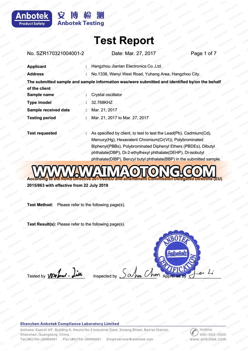 Crystal oscillator308 32.768KHZ 10PPM