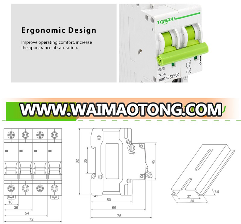 MCB DC 2P 63A 250V 500V 1000V Curve C Miniature Circuit Breaker dc breaker for solar panels PV system