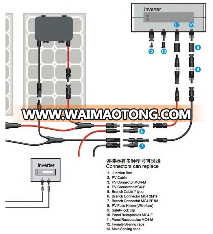 WSPVT2CC IP67 1000v solar mc4 t-branch connector pv mc4 t branch connector