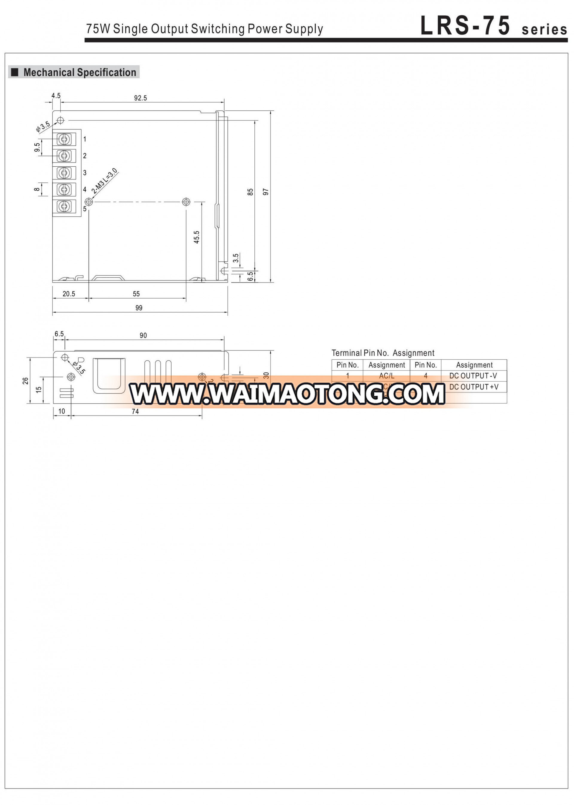 2 years warranty LED using LRS-75-12 single output power supply 75W 12V 6A switching power supply