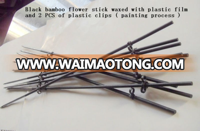 Black bamboo flower stick waxed with plastic film and 2 PCS of plastic clips painting process