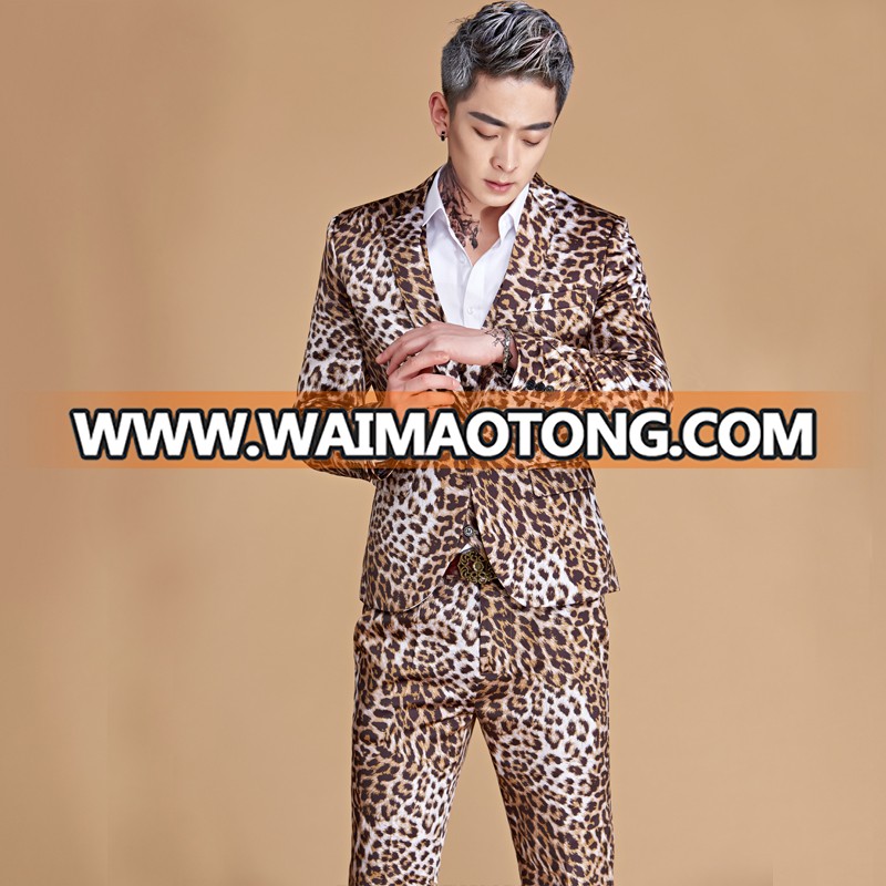 New Design Men's Crazy Leopard One ButtonPrinted Men Suit