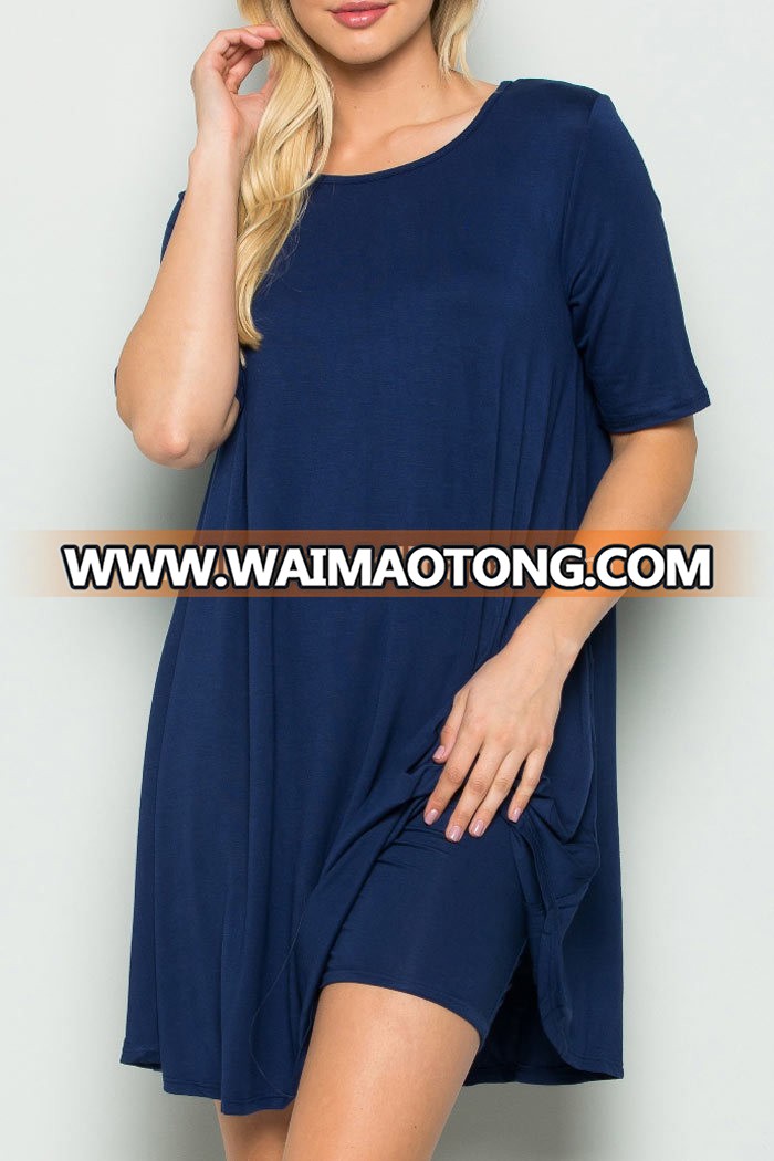 new fashion ladies dress 95% RAYON 5% SPANDEX SOLID JERSEY KNIT ROUND NECK CASUAL DRESS WITH INNER SHORTS