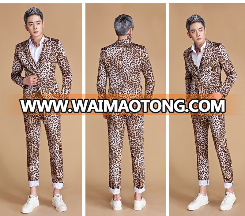 New Design Men's Crazy Leopard One ButtonPrinted Men Suit