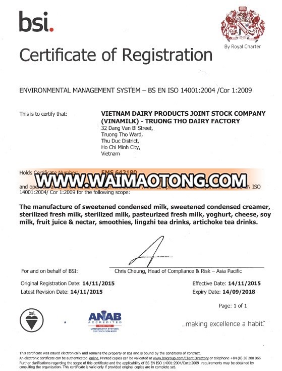 ISO 14001 Vinamilk Truong Tho