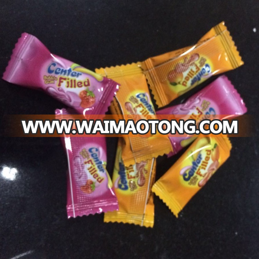 Hot selling Square shape Fruit flavors jam center filled chewing bubble gum