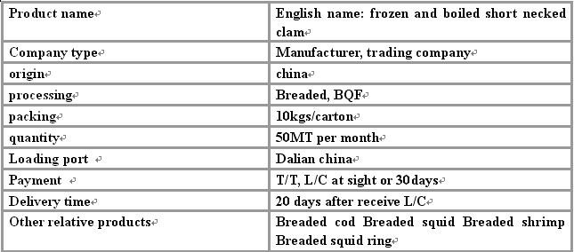 frozen and boiled short necked clam meat