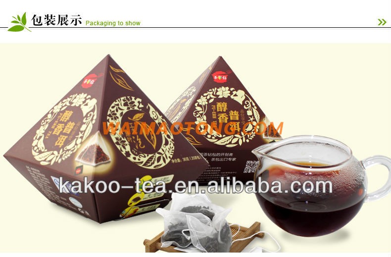 Kakoo original pyramid packing pu-erh loose tea, pyramid pu-erh teabag, pu-erh tea in pyramid tea bag